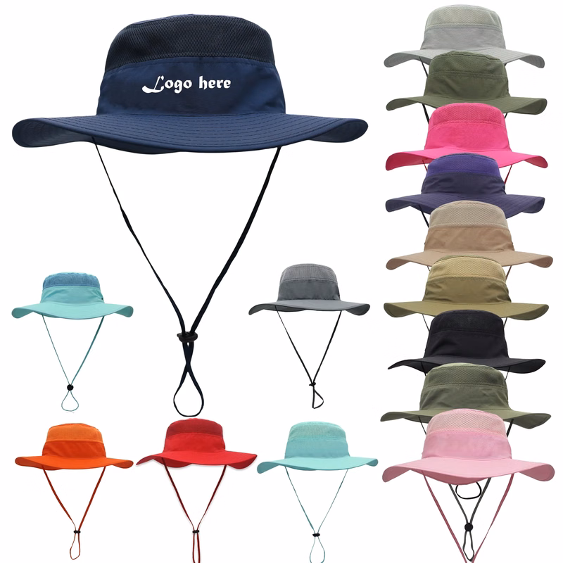 Nylon Wide Brim Bucket Hat With String