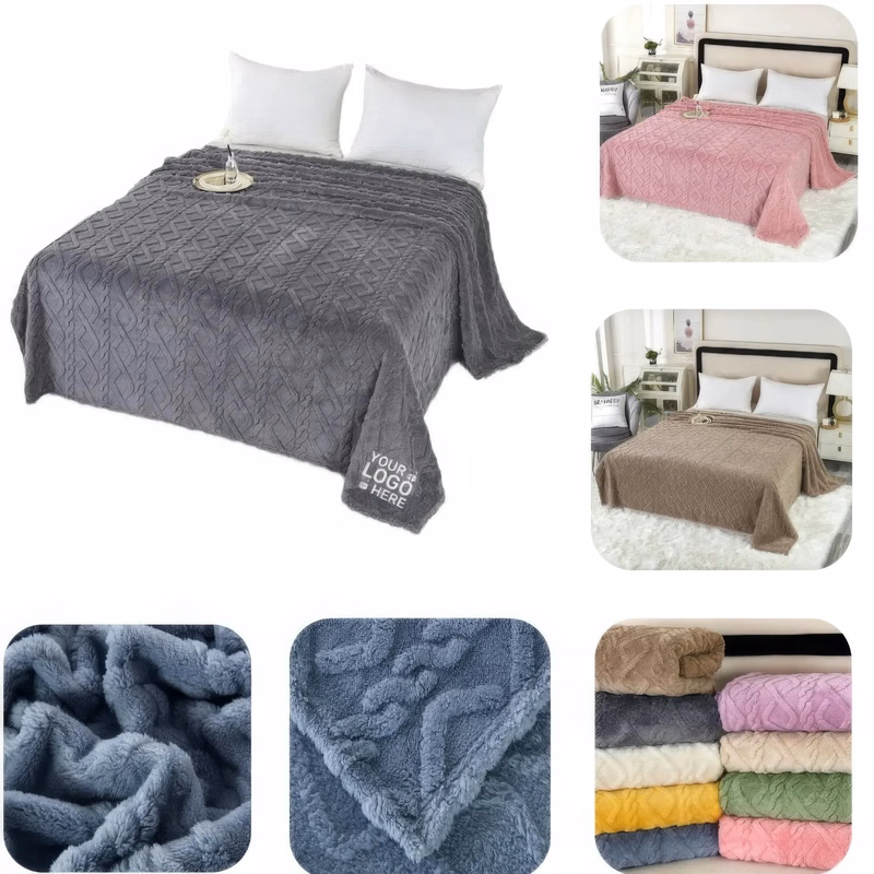 Classic Cable Jacquard Sherpa Fleece Throw Blanket
