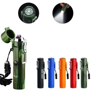 Portable LED Flashlight With Dual Arc Lighter And Compass 1