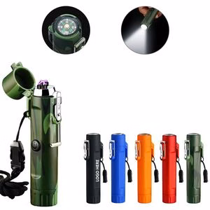 Portable LED Flashlight With Dual Arc Lighter And Compass
