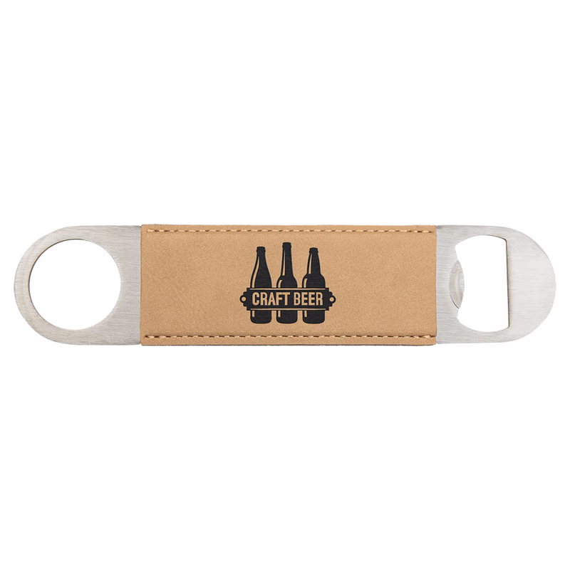 1 1/2" x 7" Light Brown Leatherette Bottle Opener