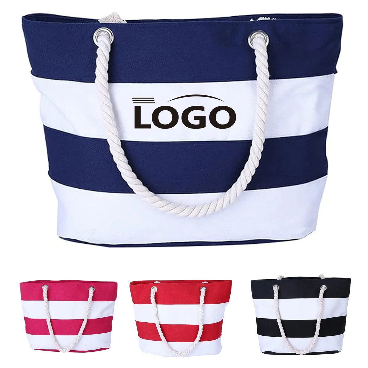 Burlap Rope Strap Striped Patchwork Large Tote Bag 1