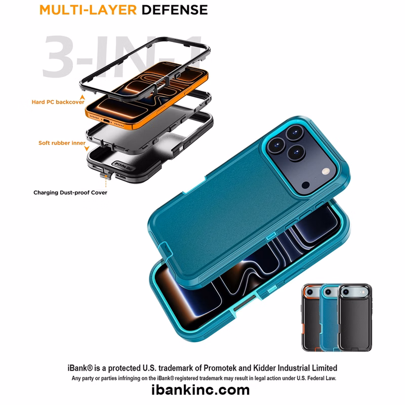 iBank ® Shockproof Heavy Duty Defender Case compatible with iPhone 17/16/15/14 Pro Max Air. Free Shi