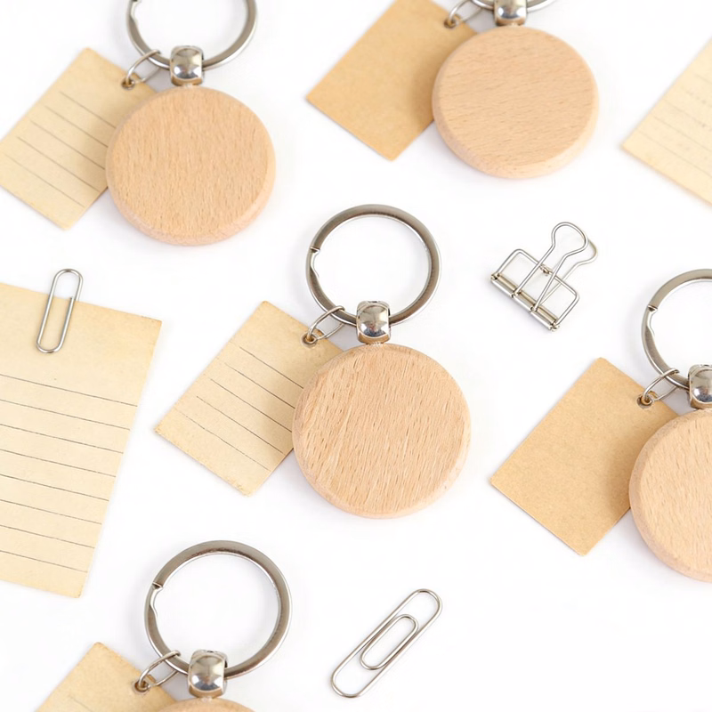 Round Natural Wooden Keychain
