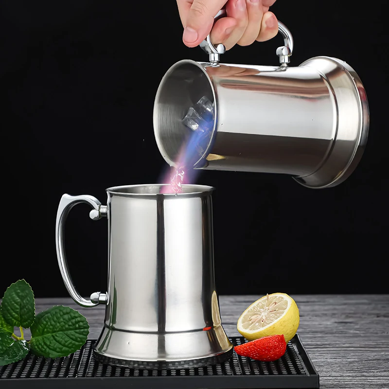 15OZ 450ML Double Wall Stainless Steel Beer Mug W/Handle 1