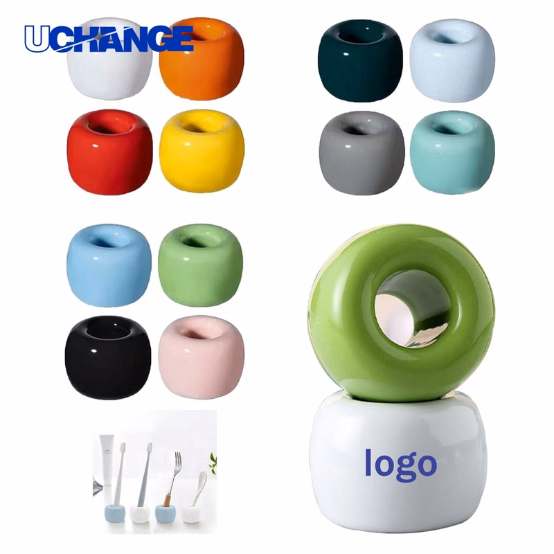 Round Ceramic Toothbrush Holder Stand