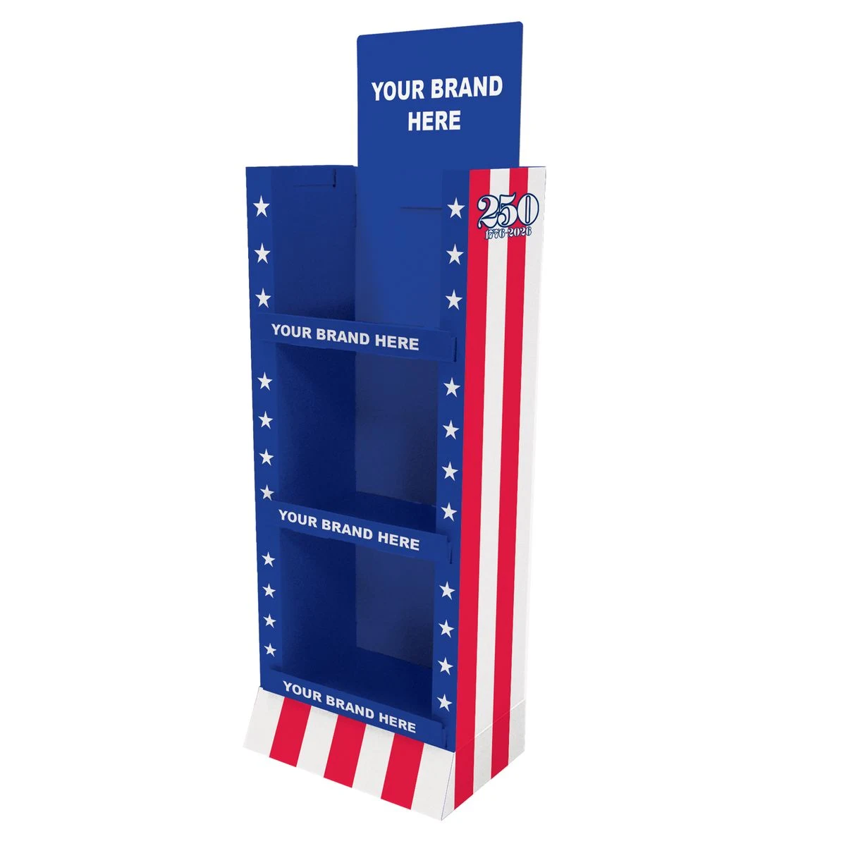 60" h x 19-3/4" w x 10-1/4" d 250th Birthday 3-Shelf Case Display 1
