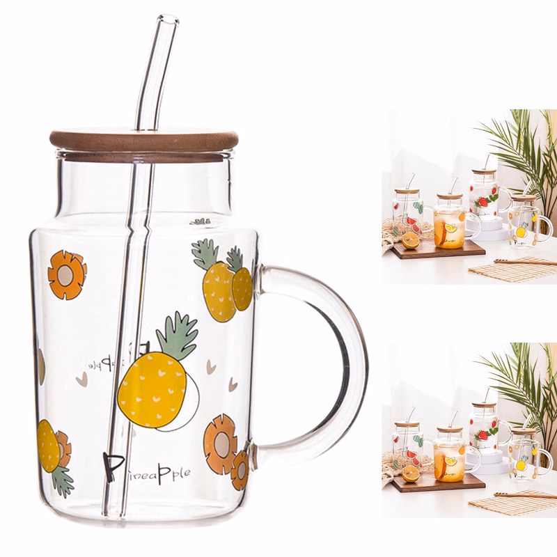 Clear Glass Mug with Lid and Straw