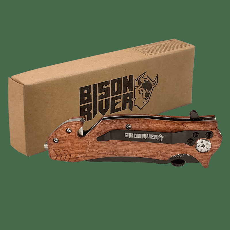Bison River 4 1/2" Woodgrain Wood Rescue Knife