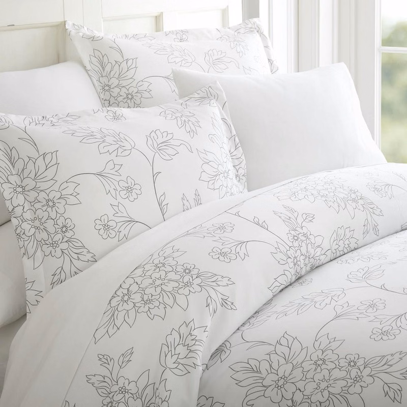 Duvet Cover Sets - Gray Floral Pattern Queen 3 Piece
