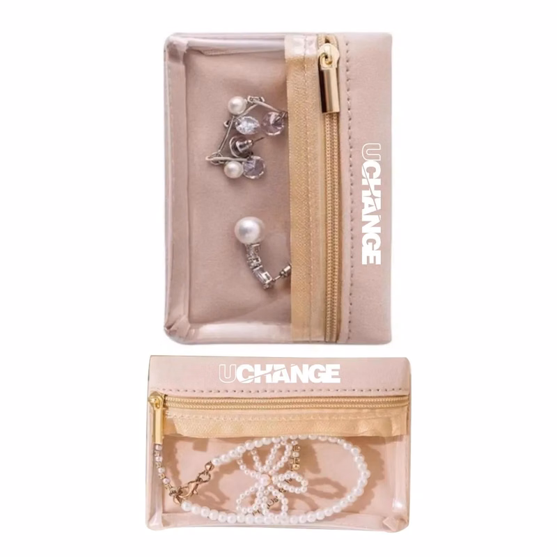Portable Velvet Jewelry Travel Pouch With Zipper