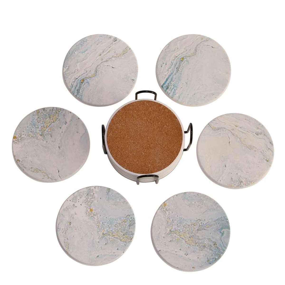 Set of 6 Ceramic Coaster Set with Holder 1
