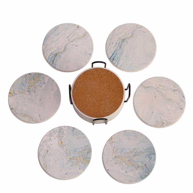 Set of 6 Ceramic Coaster Set with Holder