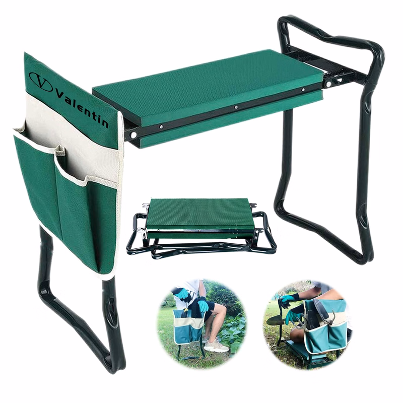 Foldable Gardening Stool Kneeling Bench With Tool Pouch