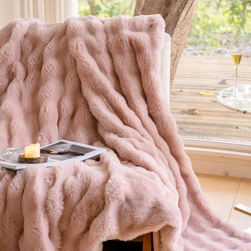 Thick Warm Double-Sided Rabbit Faux Fur Throw Blanket