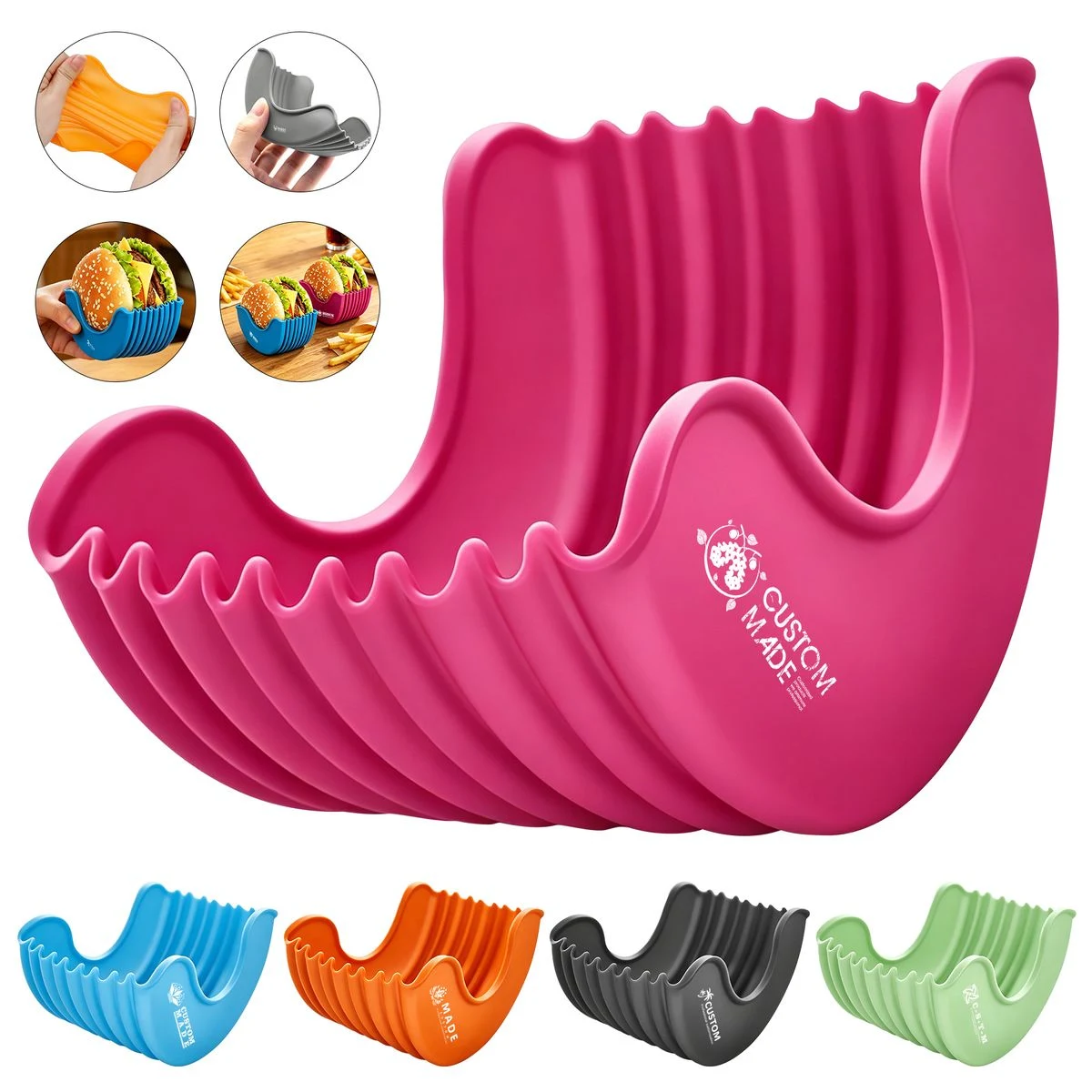 Foldable Food-Grade Silicone Burger Holder With Anti-Slip Wave Edges 1
