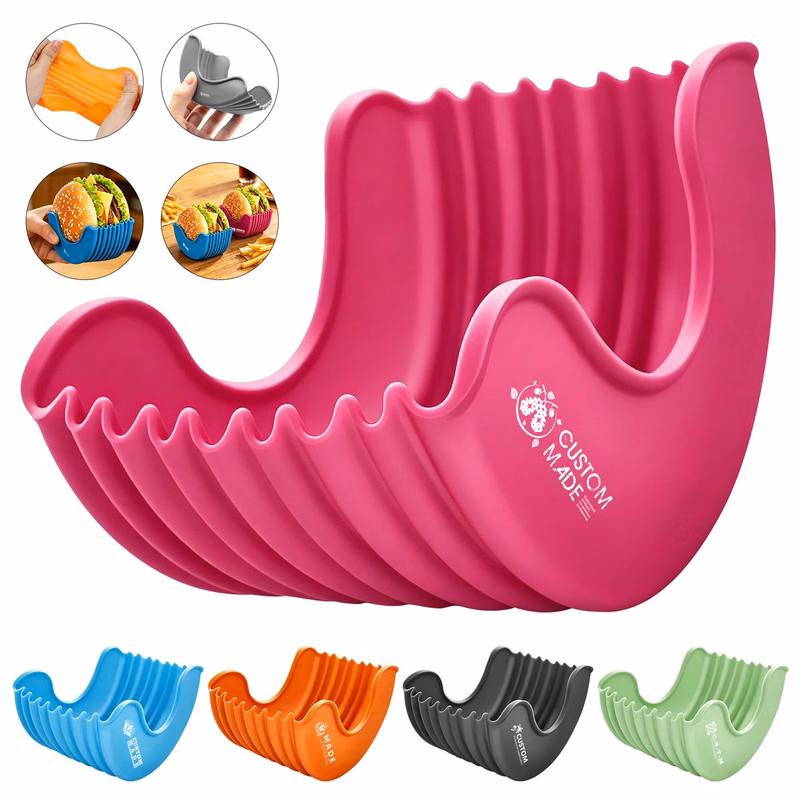Foldable Food-Grade Silicone Burger Holder With Anti-Slip Wave Edges