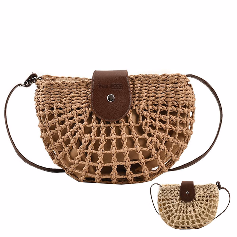 Jute Summer minimalist straw cross-body bag