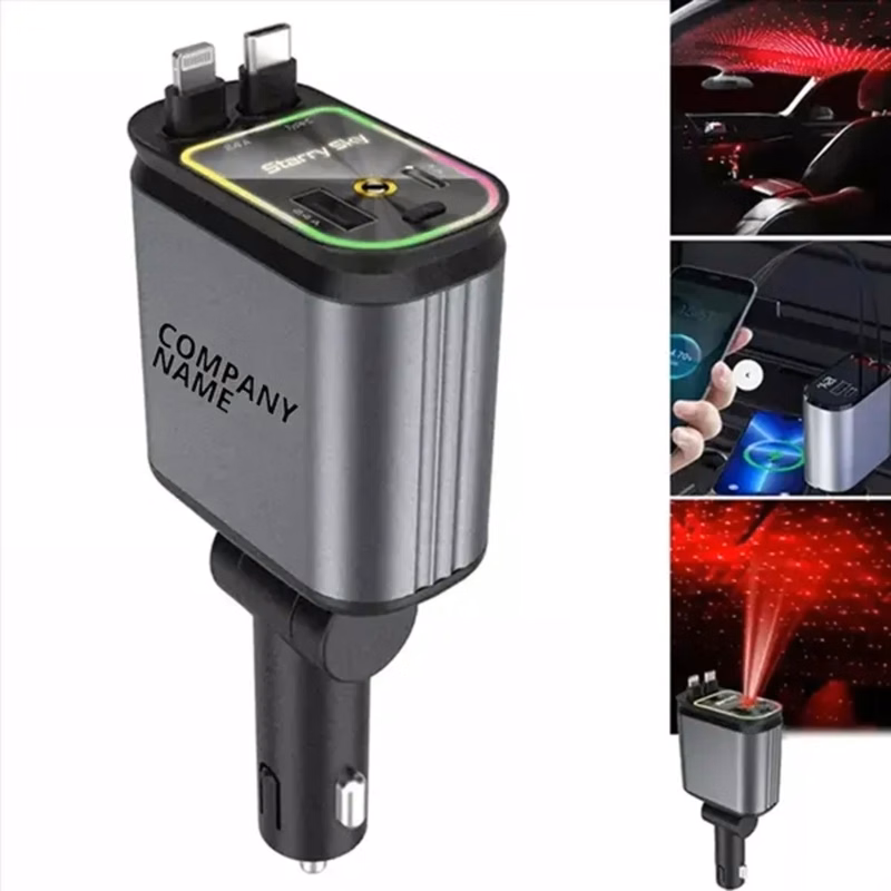 4 in 1 Retractable Car Charger with LED Light