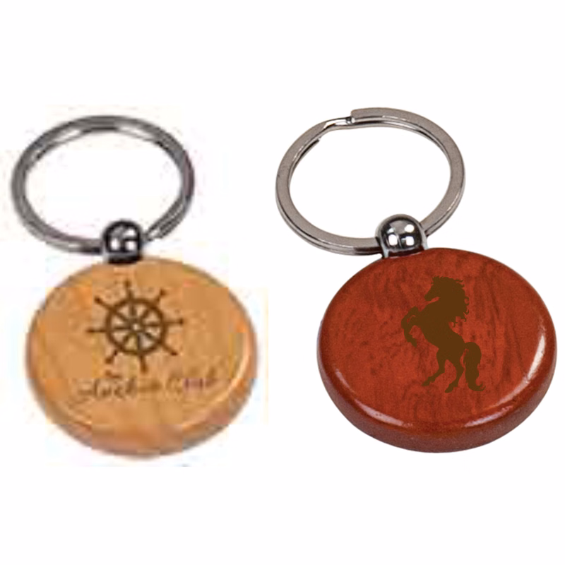 Rosewood and Maple Finish Round Keychain