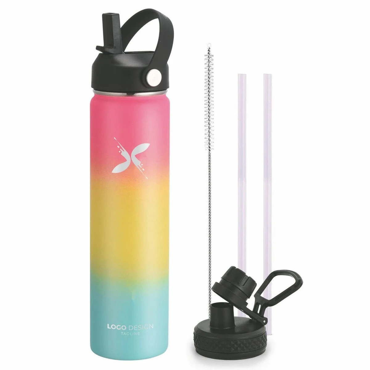 Insulated Water Bottle 24OZ, Wide Mouth 24oz Water Bottle with Straw Lid, Spout Lid, Double Wall 1