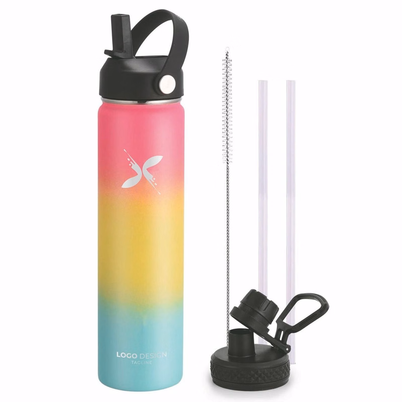 Insulated Water Bottle 24OZ, Wide Mouth 24oz Water Bottle with Straw Lid, Spout Lid, Double Wall