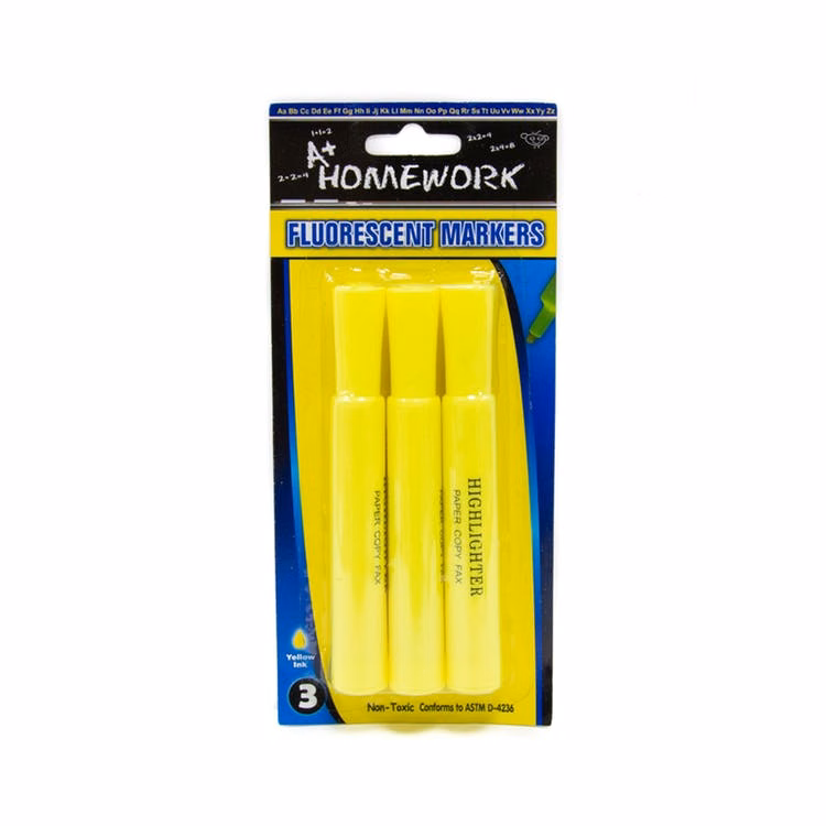 Fluorescent Chisel Tip Highlighters - 3 Count
