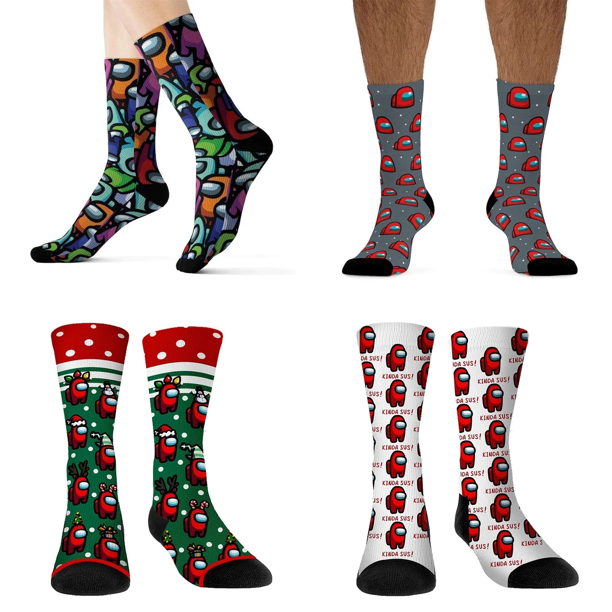Full Color Crew 360 Digital Print Colored Toe Unisex Socks 1