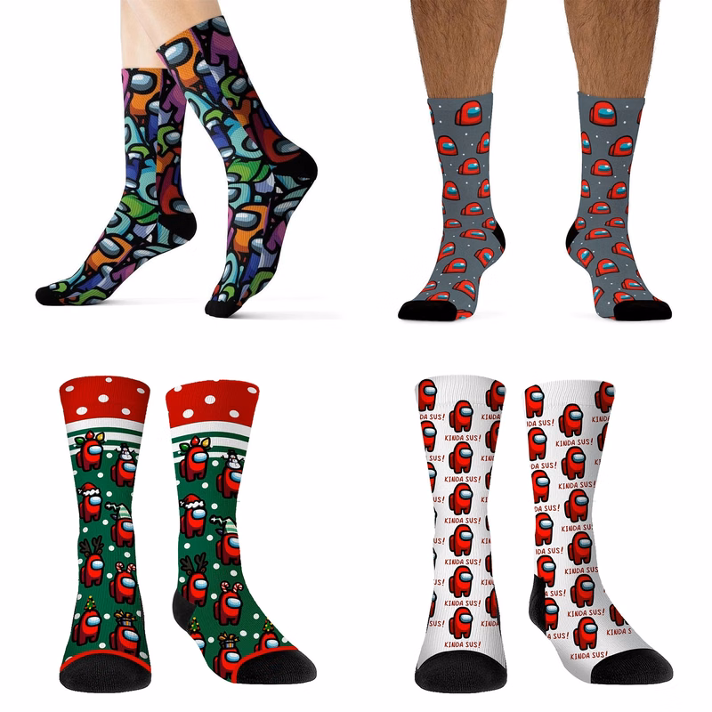 Full Color Crew 360 Digital Print Colored Toe Unisex Socks