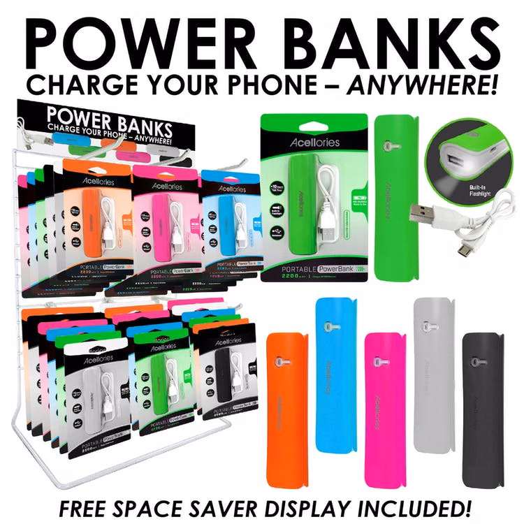 Pocket Size Power Banks - 2200 mAh 6 Colors