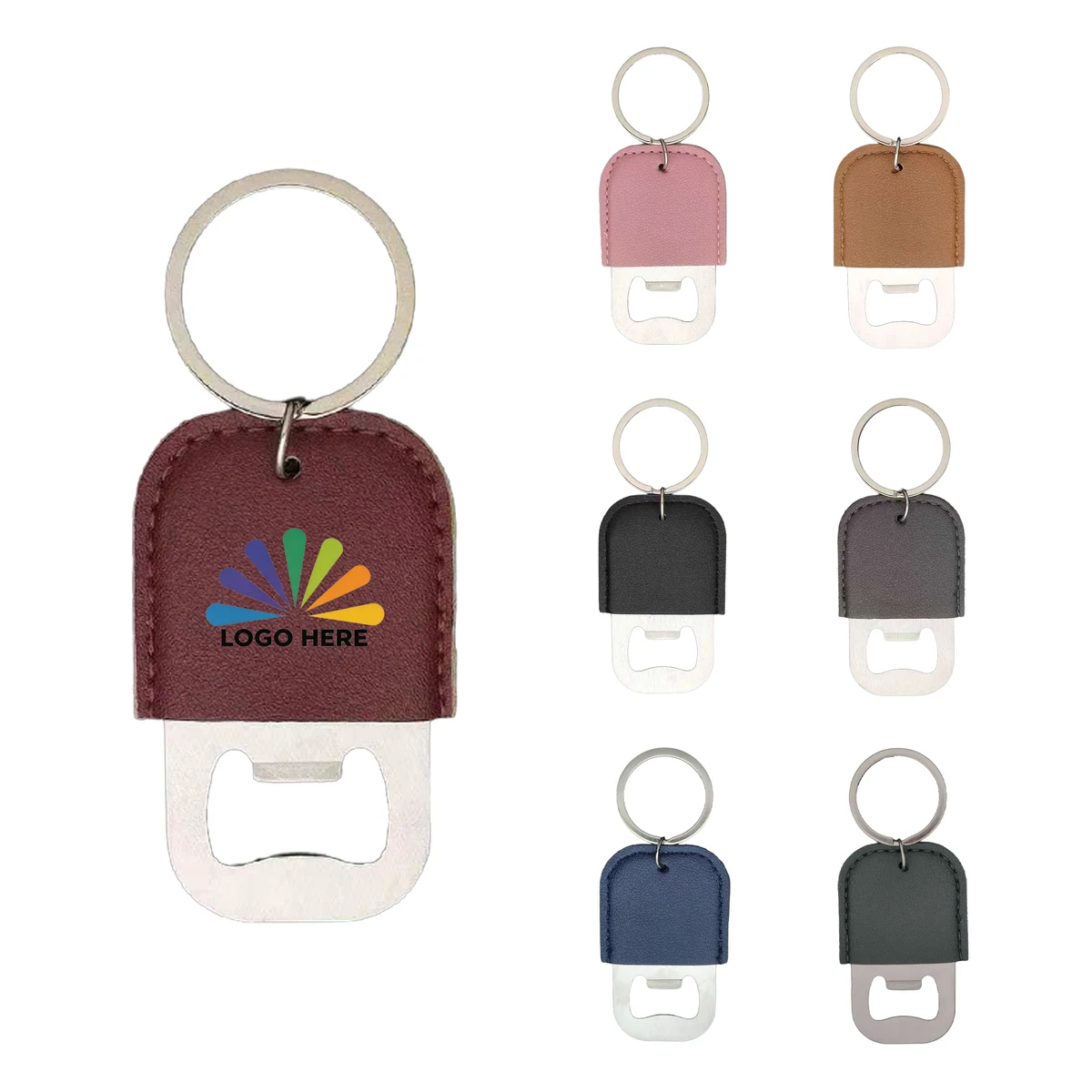 Stainless Steel Bottle Opener Keychain with PU Leather 1