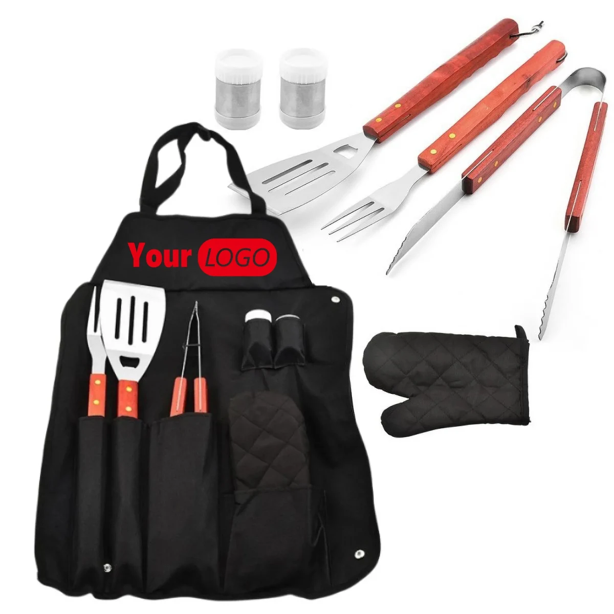 Stainless Steel BBQ Grill Tool Set Natural Wood Handle Party 1