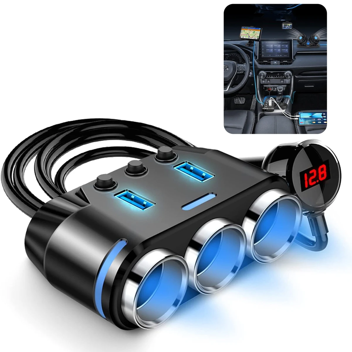 150W Cigarette Lighter USB Charger with 12V USB Socket 1