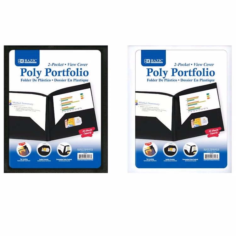 2-Pocket Poly Portfolio with View Cover - Assorted