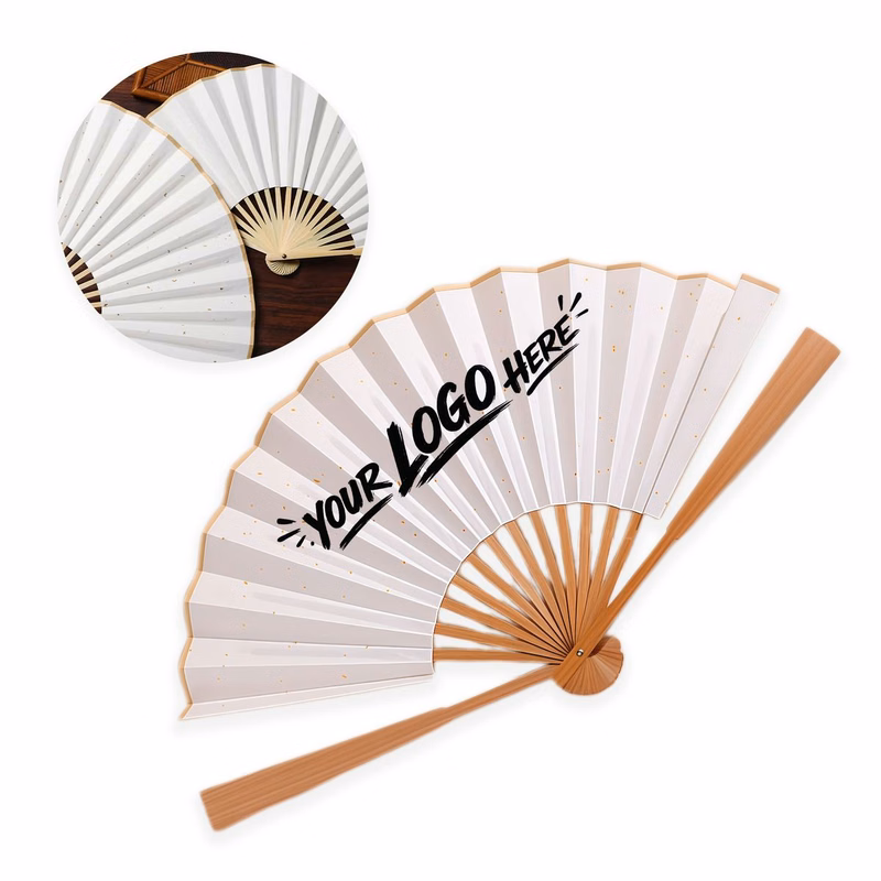 White Bamboo Folding Hand Fan Custom Event Gift