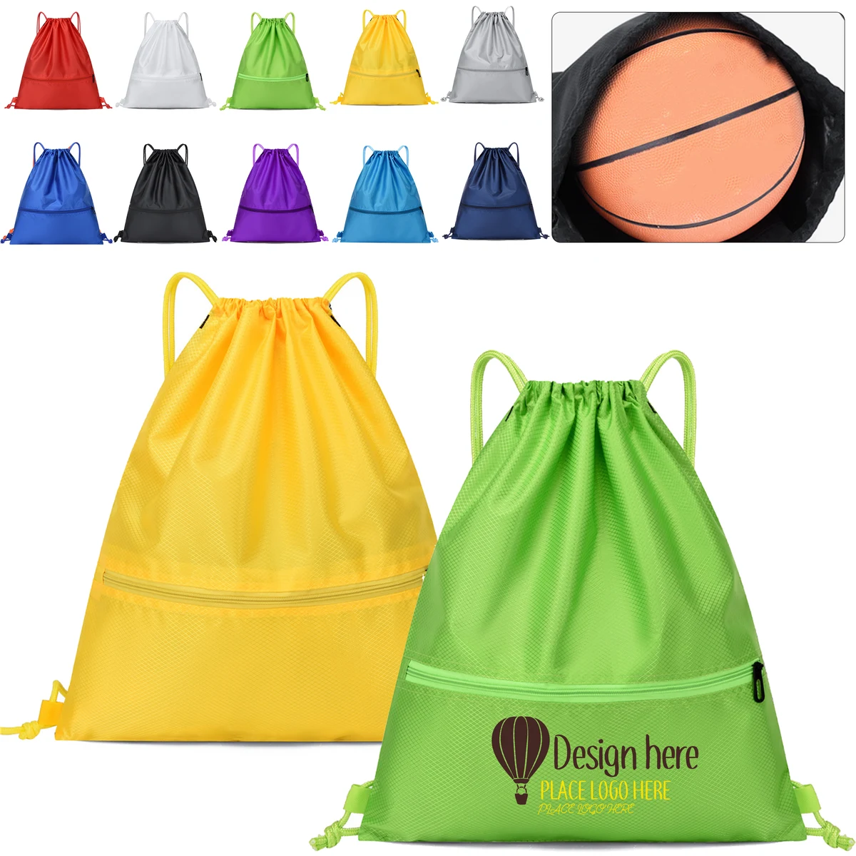 12-Color Basketball Oxford Drawstring Backpack 1