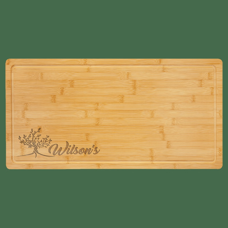 23 3/4" x 12" Multi Brown Bamboo Cutting Board with Drip Ring