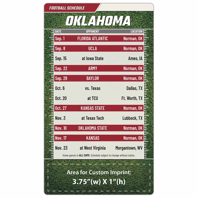 Magnet Football Sport Schedules - 4x7 Round Corners - OU