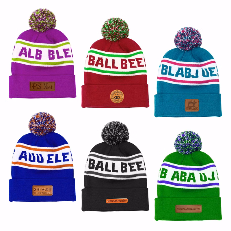 Two-Tone Knit Pompom Beanie