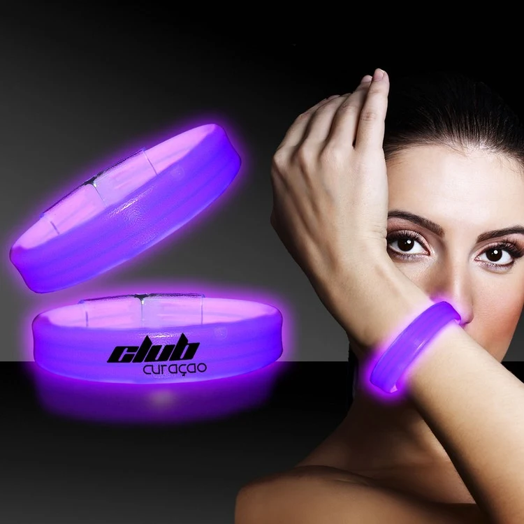 Purple 9" Deluxe Triple Wide Light Up Glow Bracelet 1