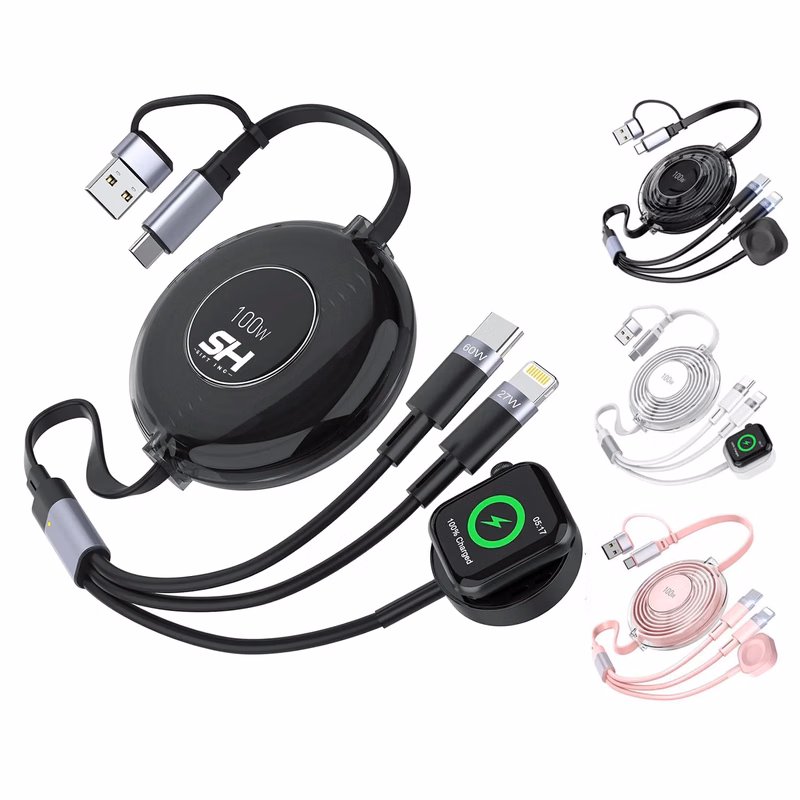 5 in 1 100W Multi Retractable Charging Cable