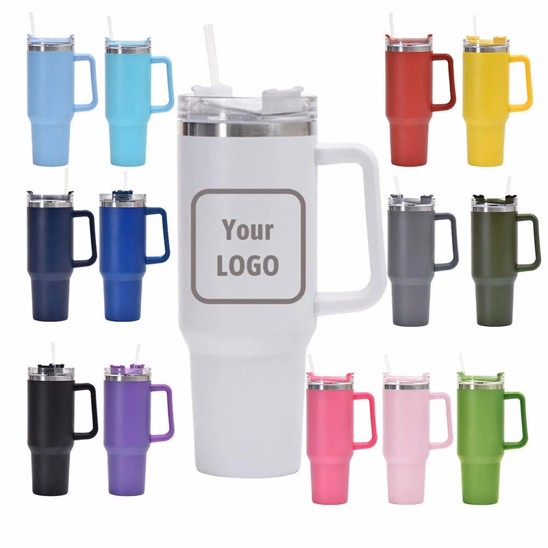 40 oz Vacuum Tumbler with Handle and Straw Lid