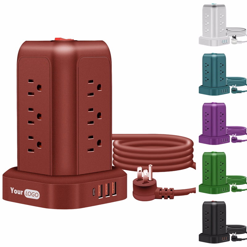 Plastic 360-Degree Multi-Outlet Tower Power Strip With Usb Charging