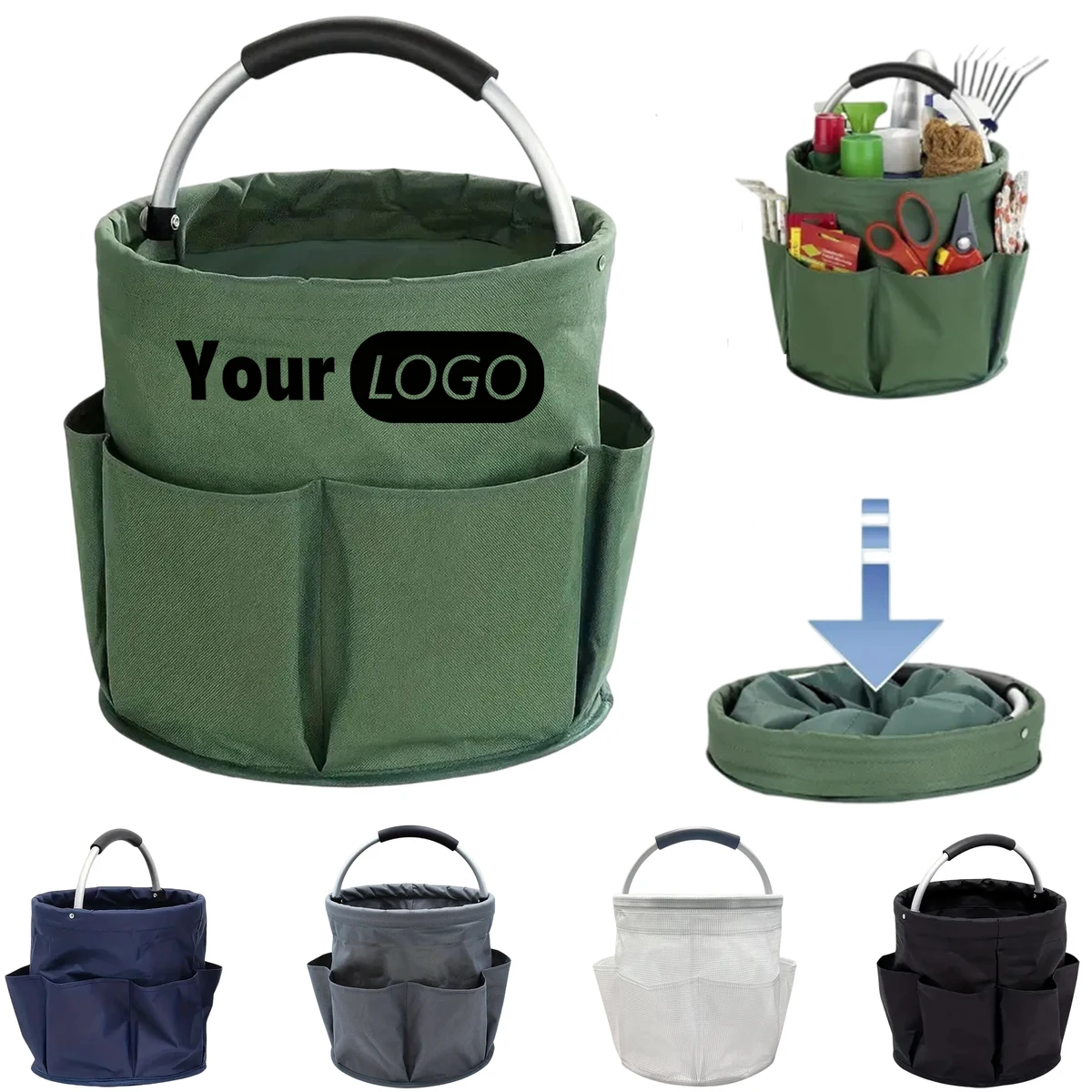 Oxford Cloth Foldable Garden Tool Basket with Pockets 1