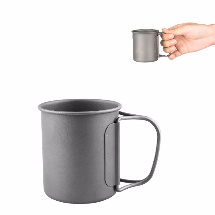 Camping hunting Outdoor travel portable 450ml Titanium cup mug with lid