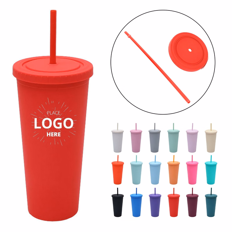 Plastic Cup for Water with a Straw