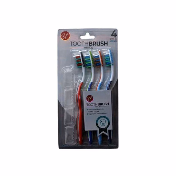 Toothbrushes with Cap - 4 Pack Medium Bristles