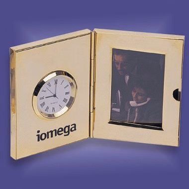 2 IN 1 G/P BRASS PORTABLE CLOCK & PHOTO FRAME