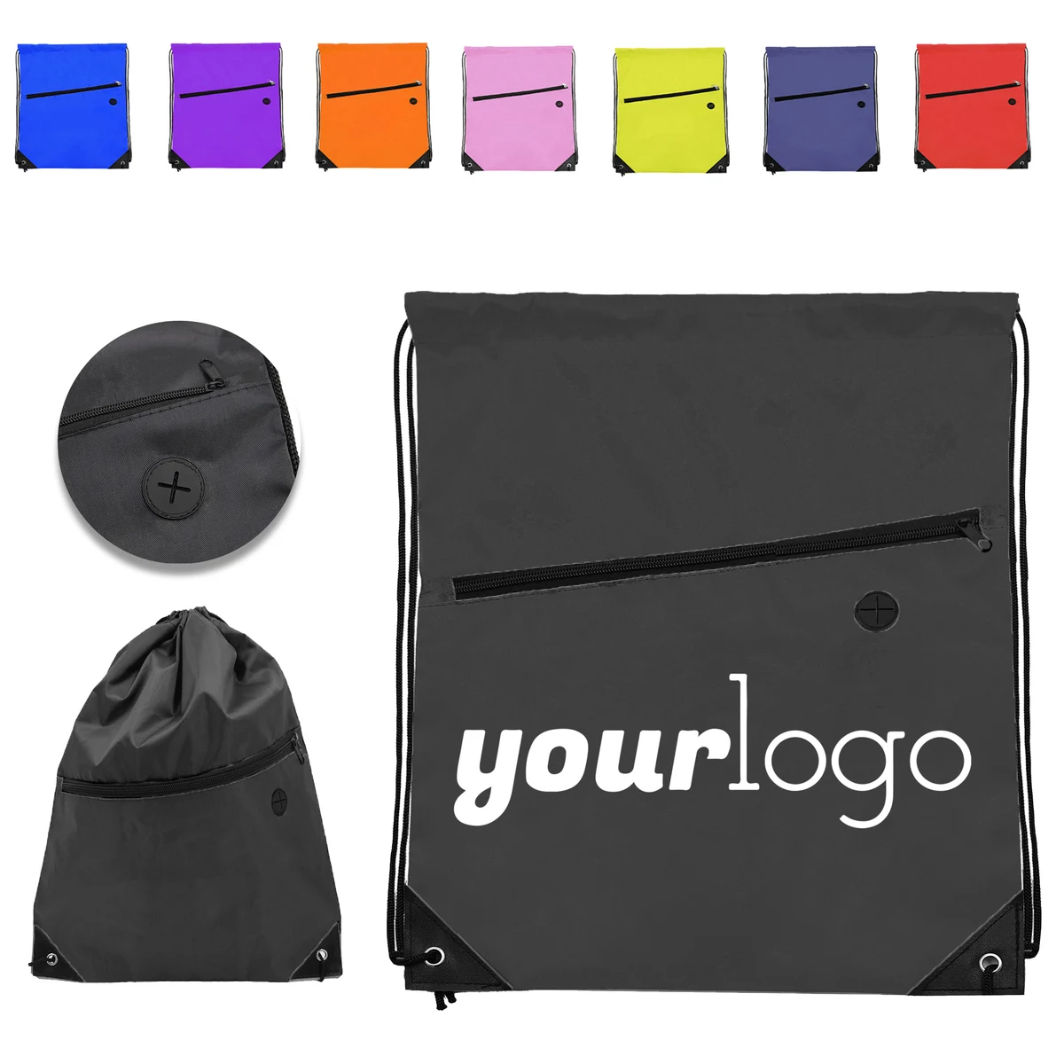 Multi-Purpose Drawstring Backpack with Front Zipper Pocket 1