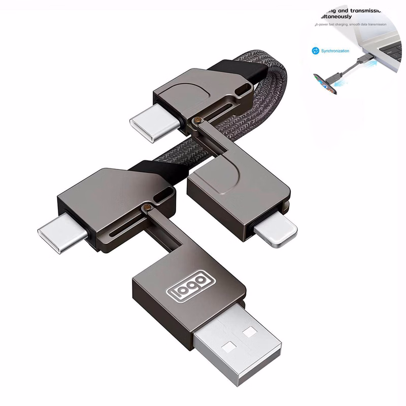 4 in1 Zinc Alloy Charging Cable Keychain